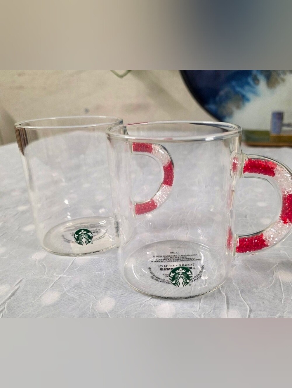 Starbucks Clear Glass Mugs with Red Accented Handles